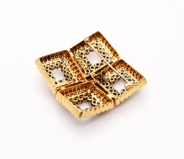 TIFFANY & CO. 1970 Squared Brooch In 18Kt Yellow Gold With 5.60 Ctw In Sapphires