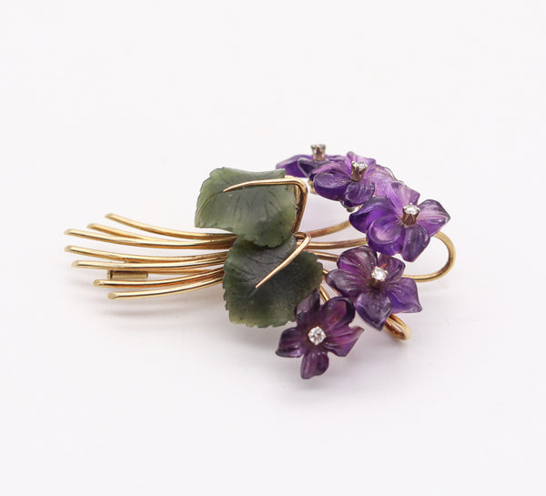 ANTON JANDA Austria 1950 Parure Set In 14Kt Gold Diamonds. Nephrite & Amethysts