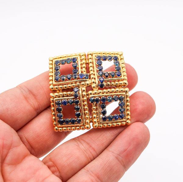 TIFFANY & CO. 1970 Squared Brooch In 18Kt Yellow Gold With 5.60 Ctw In Sapphires