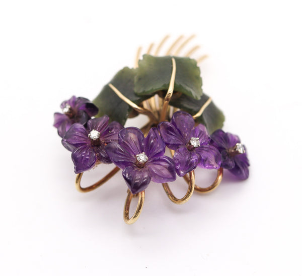 ANTON JANDA Austria 1950 Parure Set In 14Kt Gold Diamonds. Nephrite & Amethysts