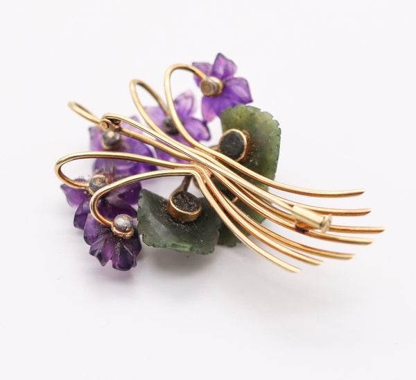 ANTON JANDA Austria 1950 Parure Set In 14Kt Gold Diamonds. Nephrite & Amethysts