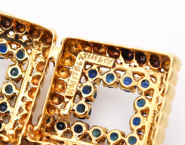 TIFFANY & CO. 1970 Squared Brooch In 18Kt Yellow Gold With 5.60 Ctw In Sapphires