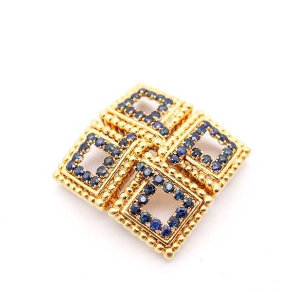TIFFANY & CO. 1970 Squared Brooch In 18Kt Yellow Gold With 5.60 Ctw In Sapphires