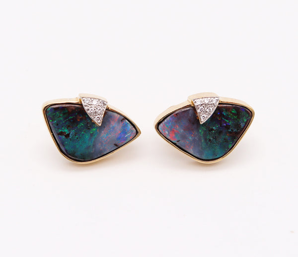 MODERNIST Clips-On Earrings In 14Kt Yellow Gold With Diamonds And Opals