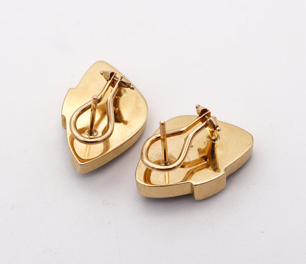 MODERNIST Clips-On Earrings In 14Kt Yellow Gold With Diamonds And Opals
