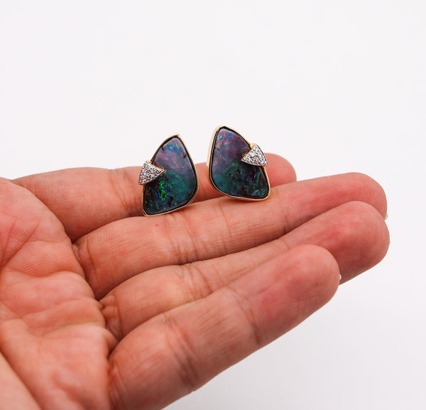 MODERNIST Clips-On Earrings In 14Kt Yellow Gold With Diamonds And Opals