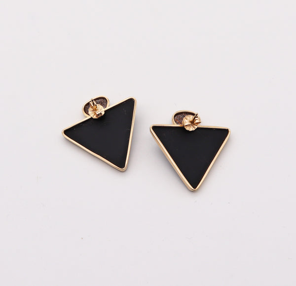 MODERNIST Studs Earrings In 14Kt Yellow Gold With Australian Opals And Black Jet