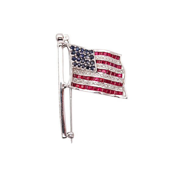 AMERICAN FLAG Brooch In 14Kt White Gold With 3.11 Ctw In Diamonds And Gemstones