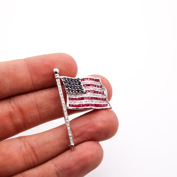AMERICAN FLAG Brooch In 14Kt White Gold With 3.11 Ctw In Diamonds And Gemstones