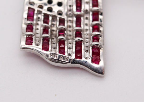 AMERICAN FLAG Brooch In 14Kt White Gold With 3.11 Ctw In Diamonds And Gemstones