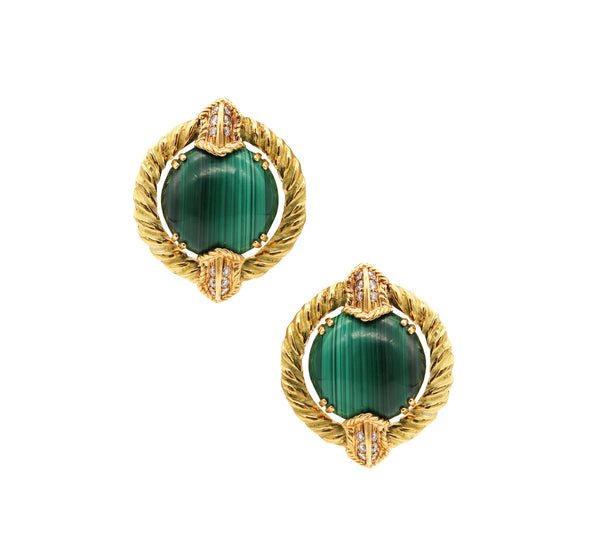 CHAUMET 1970 Paris Clips-On Earrings In 18Kt With 24.96 Cts In Diamonds & Malachite