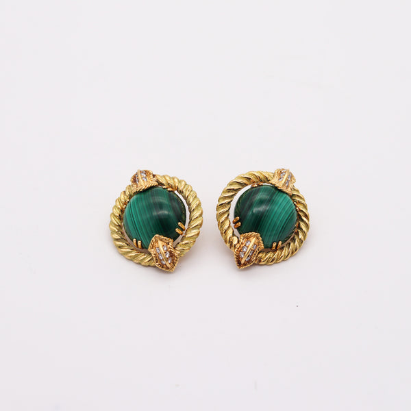 CHAUMET 1970 Paris Clips-On Earrings In 18Kt With 24.96 Cts In Diamonds & Malachite