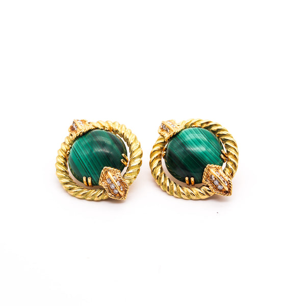 CHAUMET 1970 Paris Clips-On Earrings In 18Kt With 24.96 Cts In Diamonds & Malachite