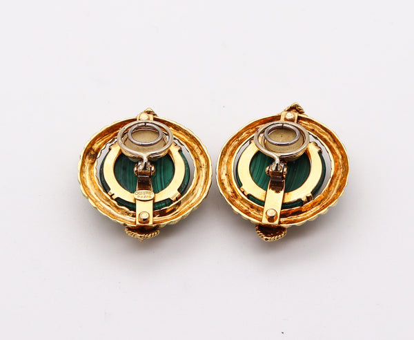 CHAUMET 1970 Paris Clips-On Earrings In 18Kt With 24.96 Cts In Diamonds & Malachite
