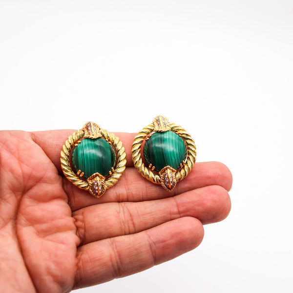 CHAUMET 1970 Paris Clips-On Earrings In 18Kt With 24.96 Cts In Diamonds & Malachite