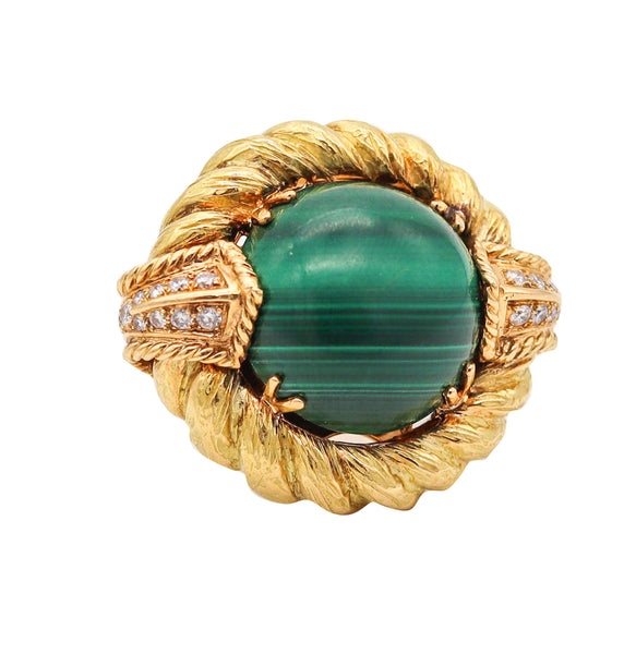 CHAUMET 1970 Paris Cocktail Ring In 18Kt With 15.70 Cts In Diamonds And Malachite