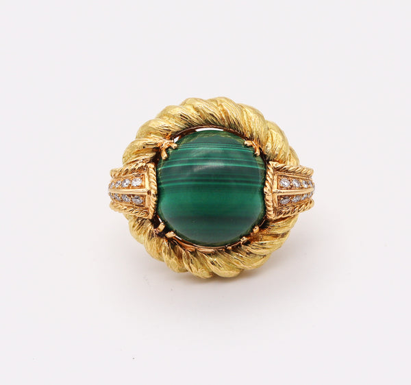 CHAUMET 1970 Paris Cocktail Ring In 18Kt With 15.70 Cts In Diamonds And Malachite