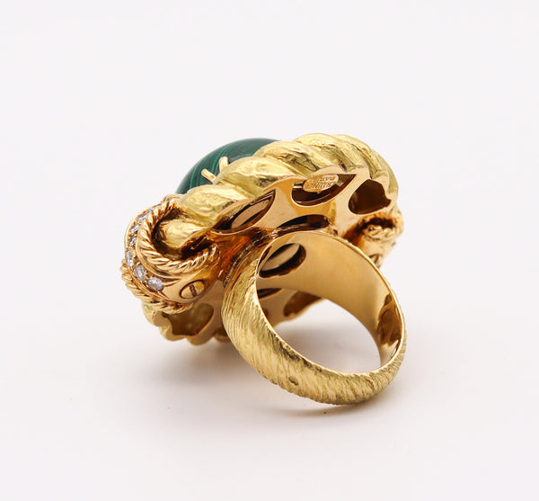 CHAUMET 1970 Paris Cocktail Ring In 18Kt With 15.70 Cts In Diamonds And Malachite