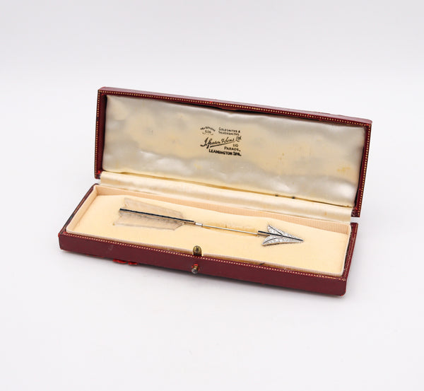 GRAYSON & SON 1924 Art Deco Arrow Jabot In Platinum 18Kt Diamonds & Onyxes