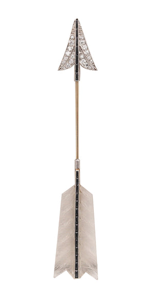 GRAYSON & SON 1924 Art Deco Arrow Jabot In Platinum 18Kt Diamonds & Onyxes