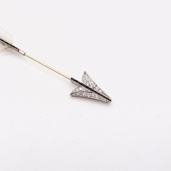 GRAYSON & SON 1924 Art Deco Arrow Jabot In Platinum 18Kt Diamonds & Onyxes
