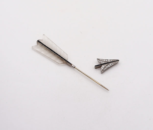 GRAYSON & SON 1924 Art Deco Arrow Jabot In Platinum 18Kt Diamonds & Onyxes