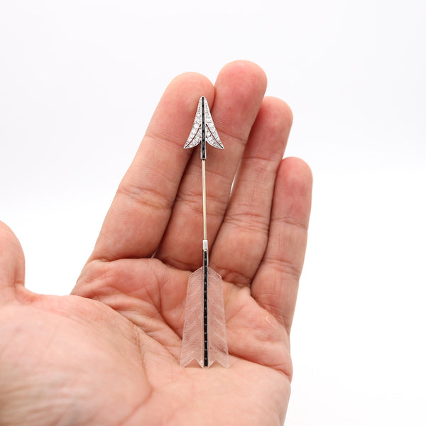 GRAYSON & SON 1924 Art Deco Arrow Jabot In Platinum 18Kt Diamonds & Onyxes