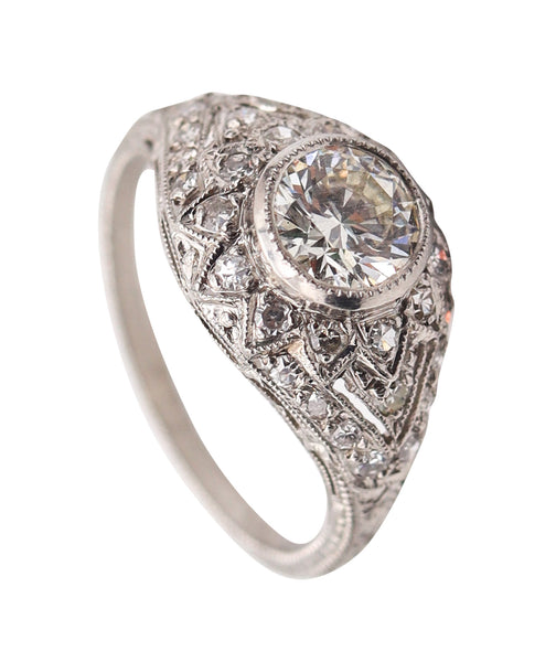 LAMBERT BROTHERS 1925 Art Deco Ring In Platinum With European Cut Diamonds