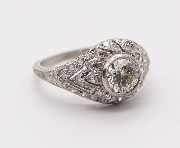 LAMBERT BROTHERS 1925 Art Deco Ring In Platinum With European Cut Diamonds