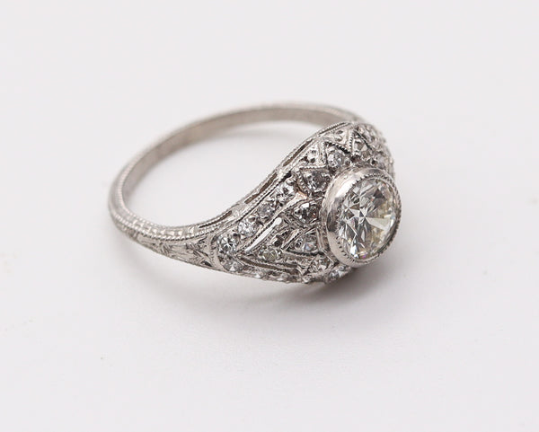 LAMBERT BROTHERS 1925 Art Deco Ring In Platinum With European Cut Diamonds