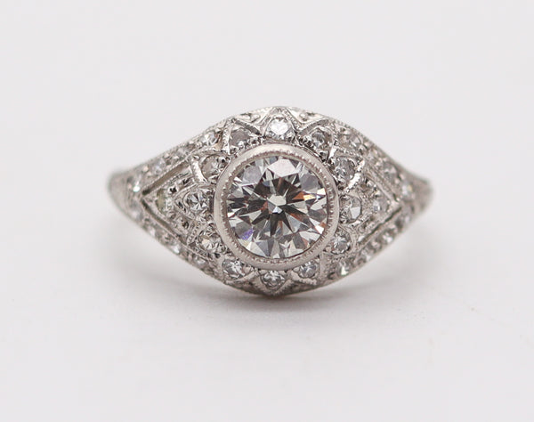 LAMBERT BROTHERS 1925 Art Deco Ring In Platinum With European Cut Diamonds
