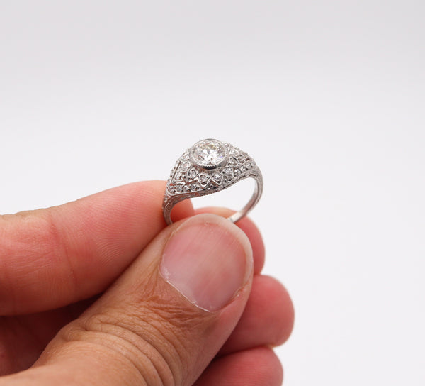 LAMBERT BROTHERS 1925 Art Deco Ring In Platinum With European Cut Diamonds