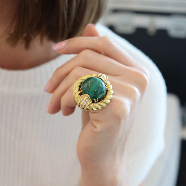 CHAUMET 1970 Paris Cocktail Ring In 18Kt With 15.70 Cts In Diamonds And Malachite