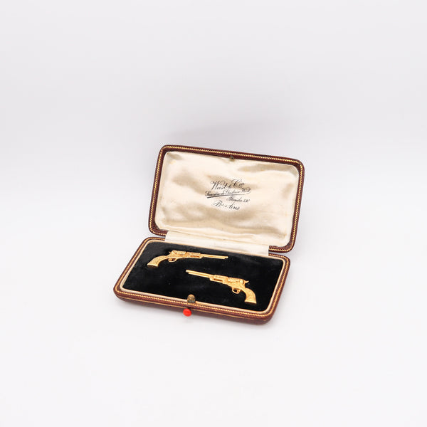 -Wust & Co. 1915 Art Deco Pistol Cufflinks In 18Kt Gold With Fitted Box