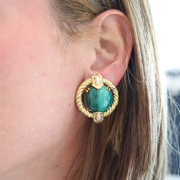 CHAUMET 1970 Paris Clips-On Earrings In 18Kt With 24.96 Cts In Diamonds & Malachite