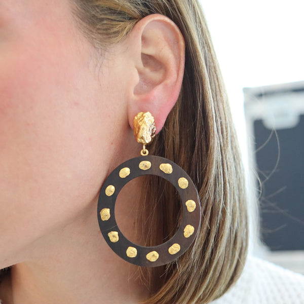 GRAZIA & MARICA VOZZA Circles Ebony-Wood Dangle Earrings In 18Kt Yellow Gold