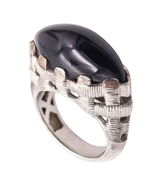ETTORE PANELLI Basket Cocktail Ring In Solid 18Kt White Gold With Black Onyx