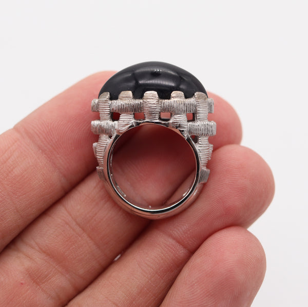 ETTORE PANELLI Basket Cocktail Ring In Solid 18Kt White Gold With Black Onyx