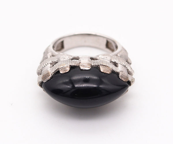 ETTORE PANELLI Basket Cocktail Ring In Solid 18Kt White Gold With Black Onyx