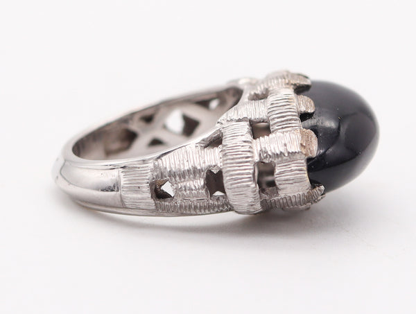 ETTORE PANELLI Basket Cocktail Ring In Solid 18Kt White Gold With Black Onyx
