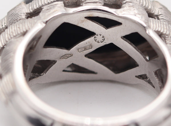 ETTORE PANELLI Basket Cocktail Ring In Solid 18Kt White Gold With Black Onyx
