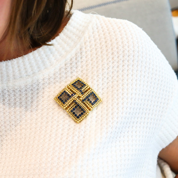 TIFFANY & CO. 1970 Squared Brooch In 18Kt Yellow Gold With 5.60 Ctw In Sapphires