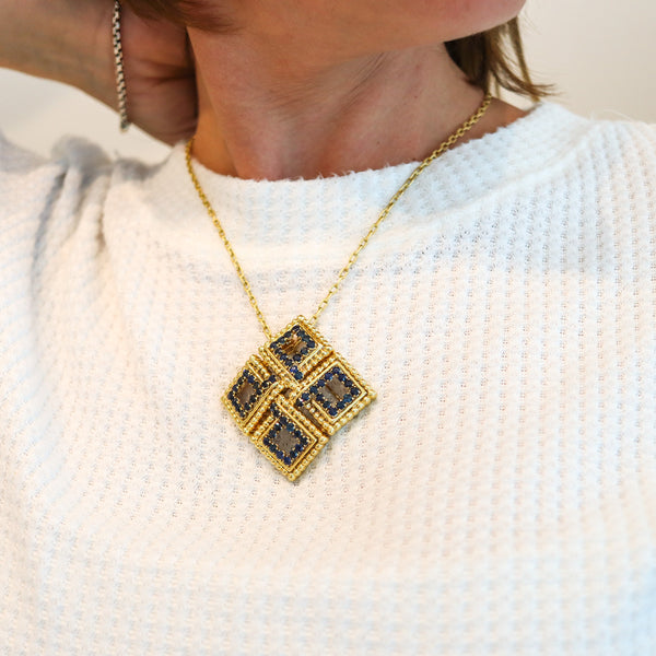 TIFFANY & CO. 1970 Squared Brooch In 18Kt Yellow Gold With 5.60 Ctw In Sapphires