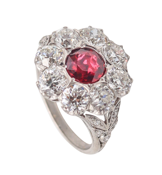 SAMUEL KIND & SON 1925 Art Deco Ring In Platinum With 4.87 Ctw Ruby & Diamonds.