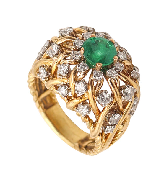 TIFFANY & CO. 1960 Cocktail Ring In 18Kt Gold With 2.89 Ctw Emerald And Diamonds