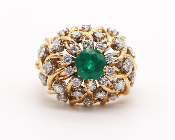 TIFFANY & CO. 1960 Cocktail Ring In 18Kt Gold With 2.89 Ctw Emerald And Diamonds
