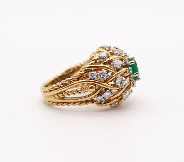 TIFFANY & CO. 1960 Cocktail Ring In 18Kt Gold With 2.89 Ctw Emerald And Diamonds