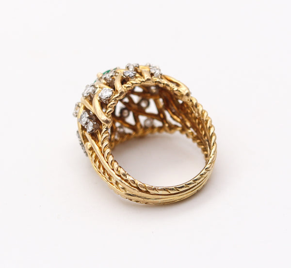 TIFFANY & CO. 1960 Cocktail Ring In 18Kt Gold With 2.89 Ctw Emerald And Diamonds