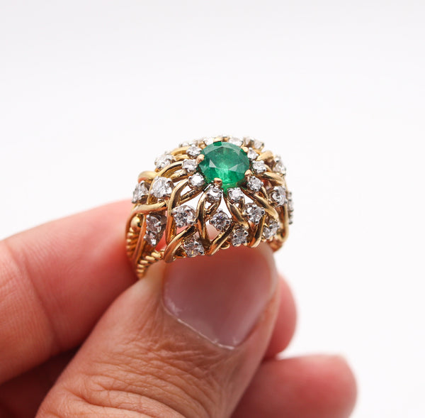TIFFANY & CO. 1960 Cocktail Ring In 18Kt Gold With 2.89 Ctw Emerald And Diamonds