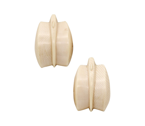 -Patricia Von Musulin 1970 Modernist Carved Clips Earrings Mounted In .925 Sterling Silver